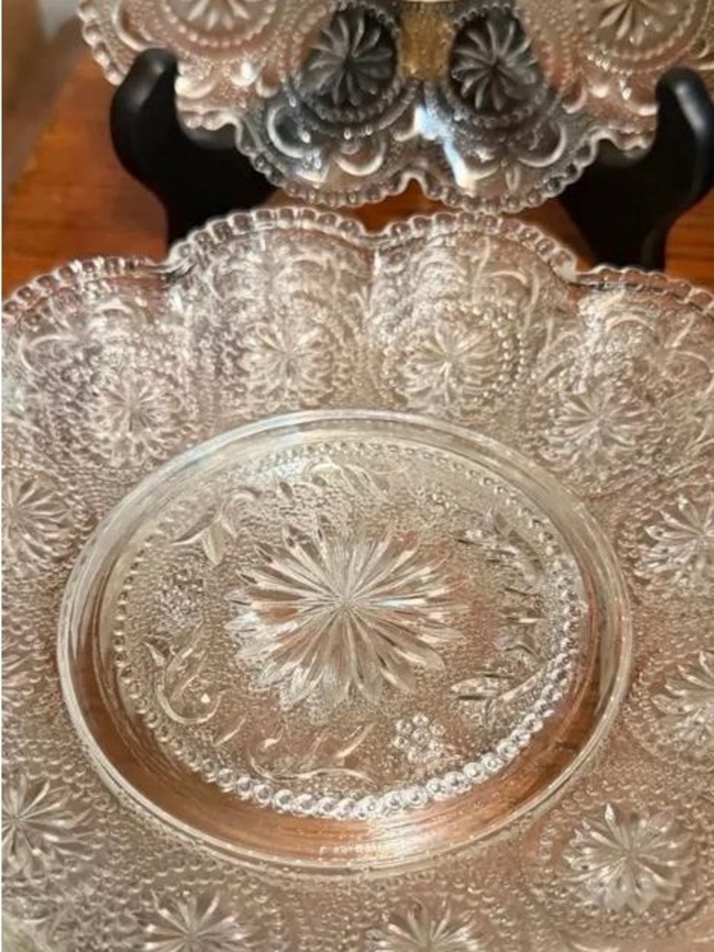 Pressed Clear Glass Decorative Serving Plate with Floral Motif